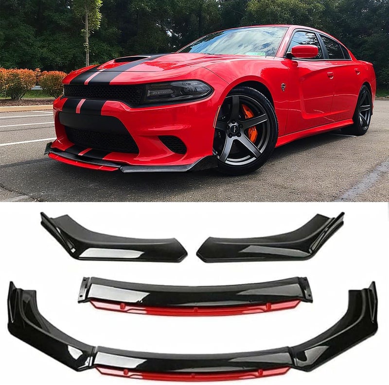 DREAMIZER Car Universal Front Bumper Lip 4pcs Body Kit Chin Spoiler Splitter Diffuser Protector Compatiable for Toyota Honda Nissan Hyundai and More (Red) - Image 1